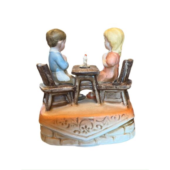 Vintage MCM Music Box Price Imports Rotating Boy Girl w Candle Sanyo Japan READ - Picture 2 of 8
